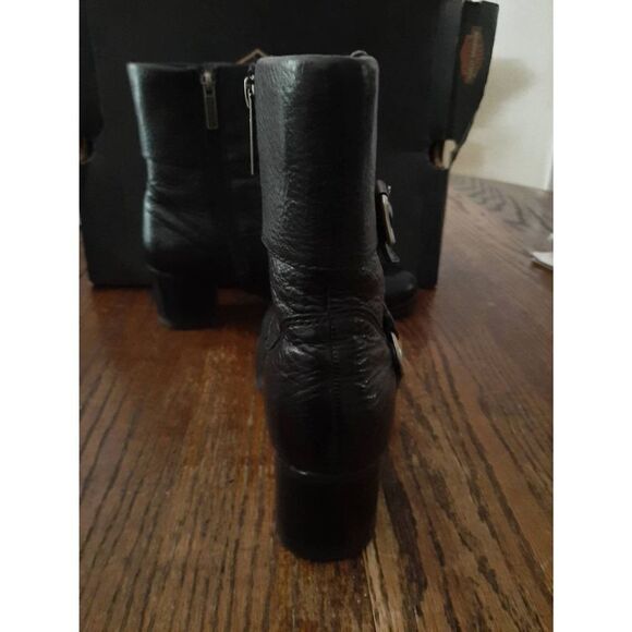 Size 6 Harley Davidson Black Leather Sadie Casual Cuff Boots Booties Chunky Heel - Picture 4 of 12
